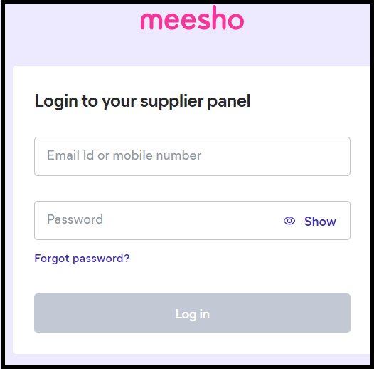 Log in Panel Meesho